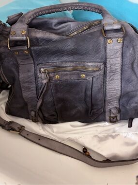 Isabella Fiore Two-Tone Charcoal and Slate Leather Hobo Bag